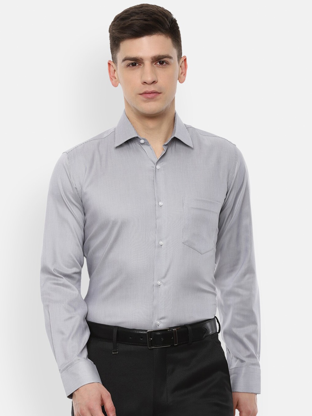 

Van Heusen Men Grey Solid Formal Shirt