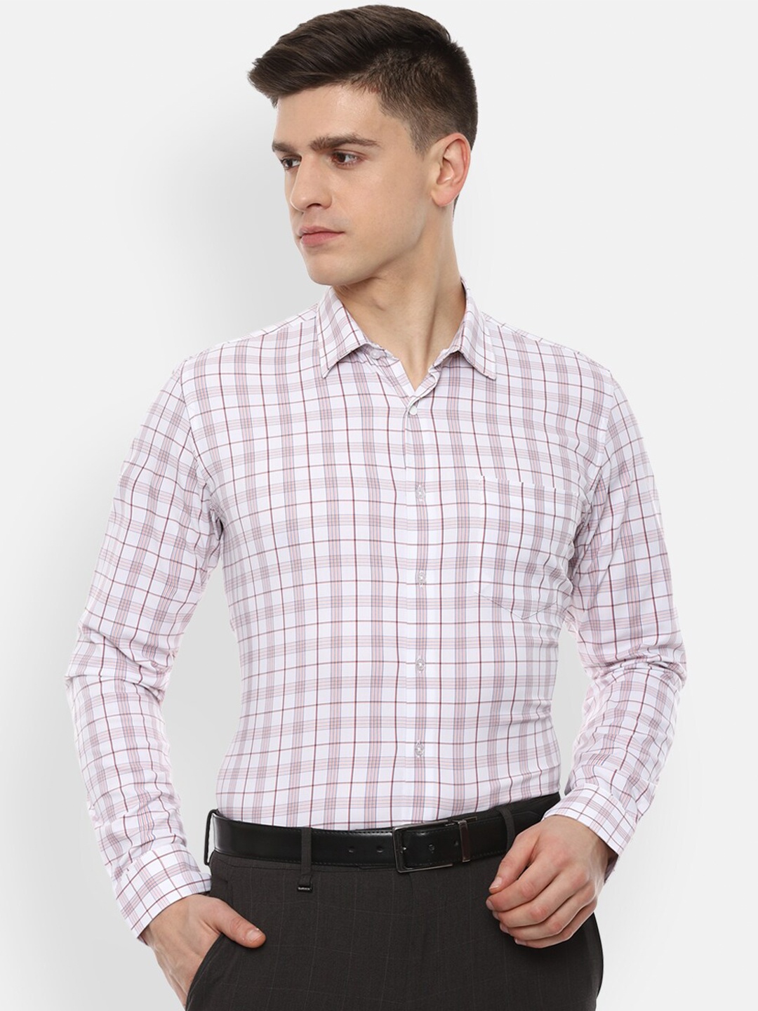 

Van Heusen Men Red Slim Fit Checked Formal Shirt