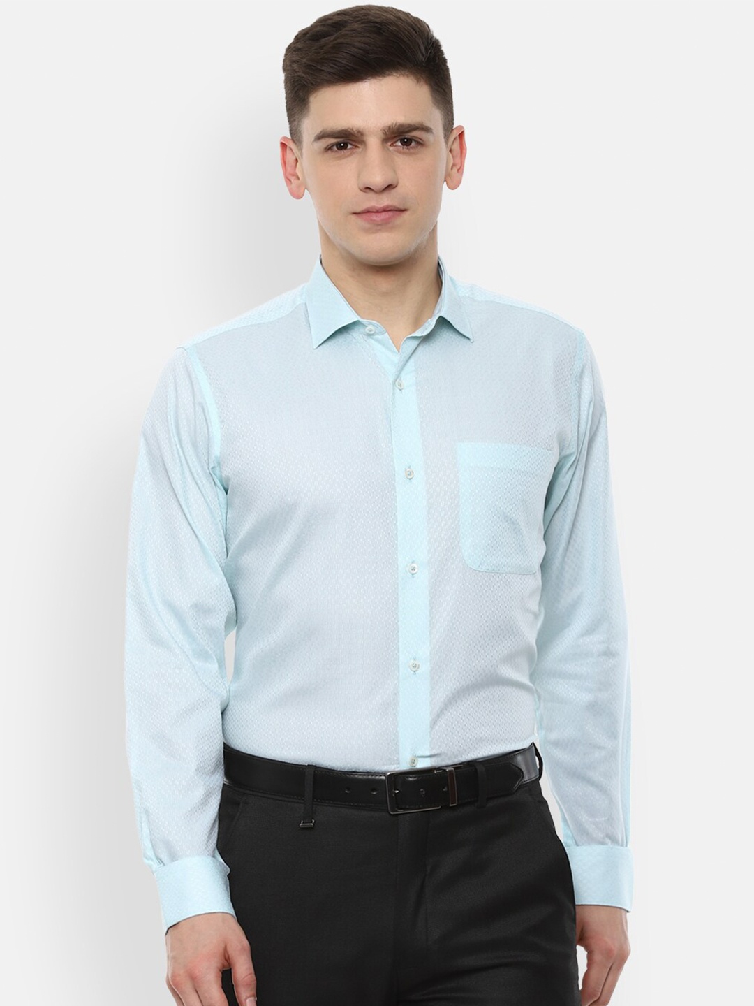 

Van Heusen Men Blue Semi Sheer Pure Cotton Formal Shirt