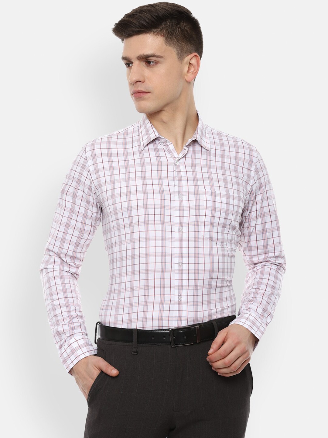 

Van Heusen Men Red Slim Fit Checked Formal Shirt