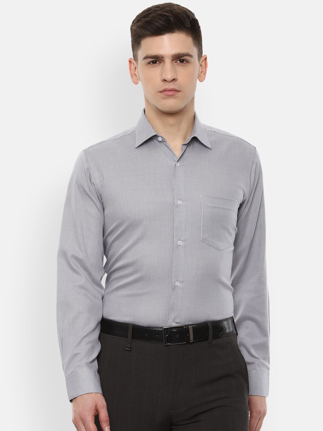 

Van Heusen Men Grey Micro Checks Checked Pure Cotton Formal Shirt