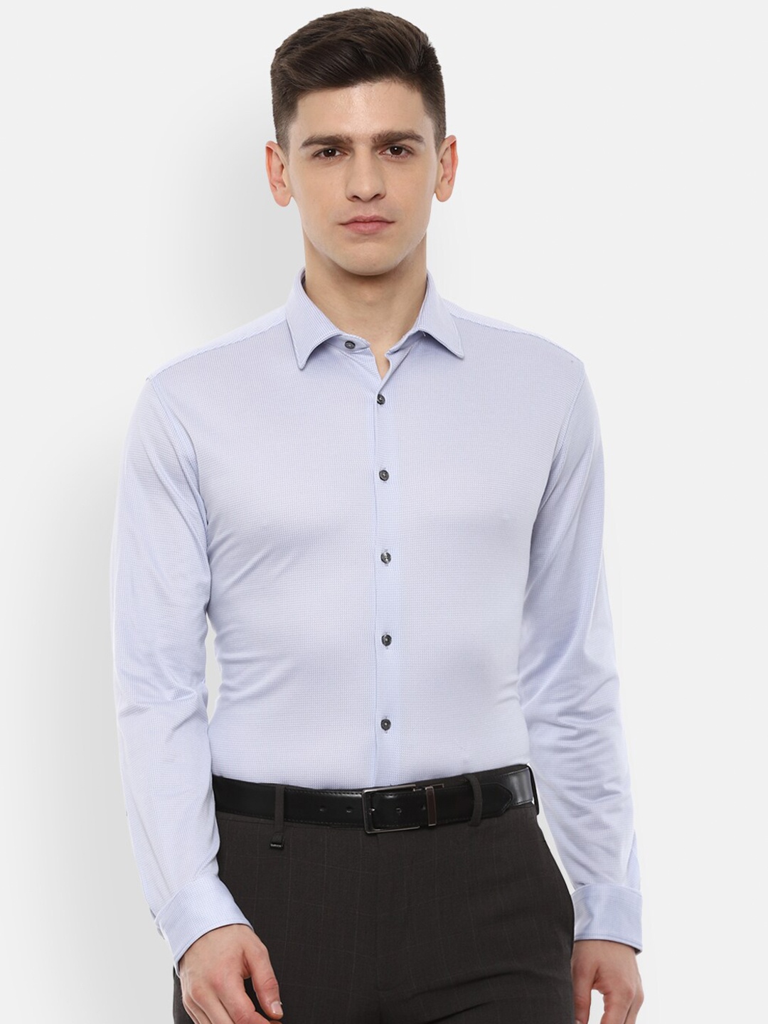 

Van Heusen Men Blue Self Design Slim Fit Casual Shirt