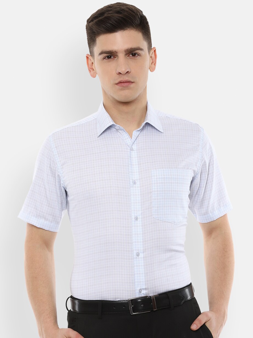 

Van Heusen Men Blue Checked Formal Shirt