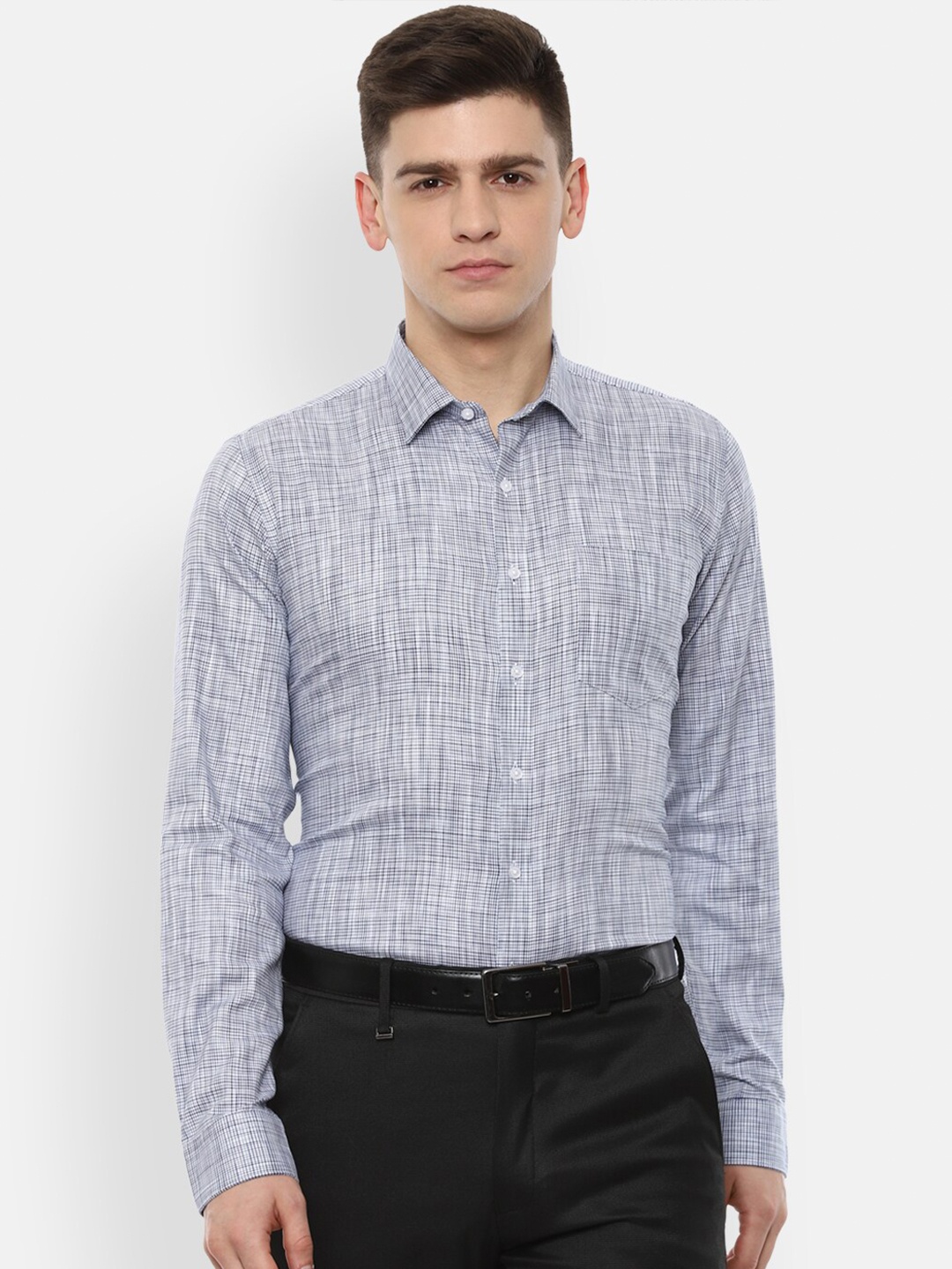 

Van Heusen Men Navy Blue Slim Fit Checked Formal Shirt