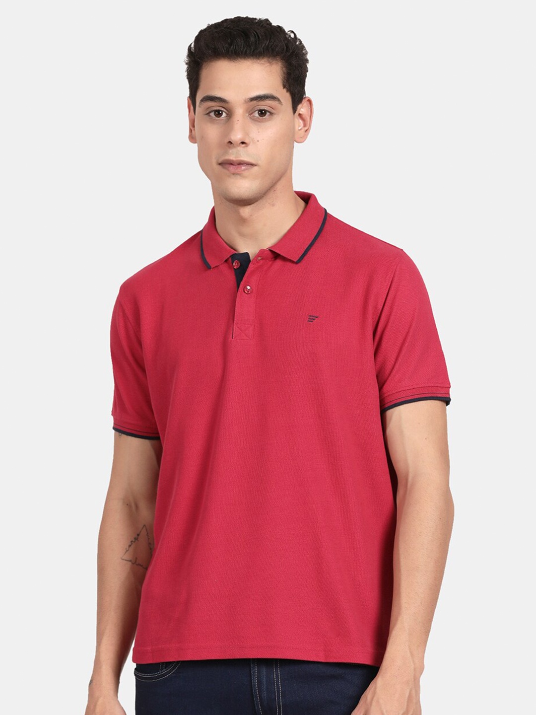 

t-base Men Red & Black Solid Polo Collar T-shirt