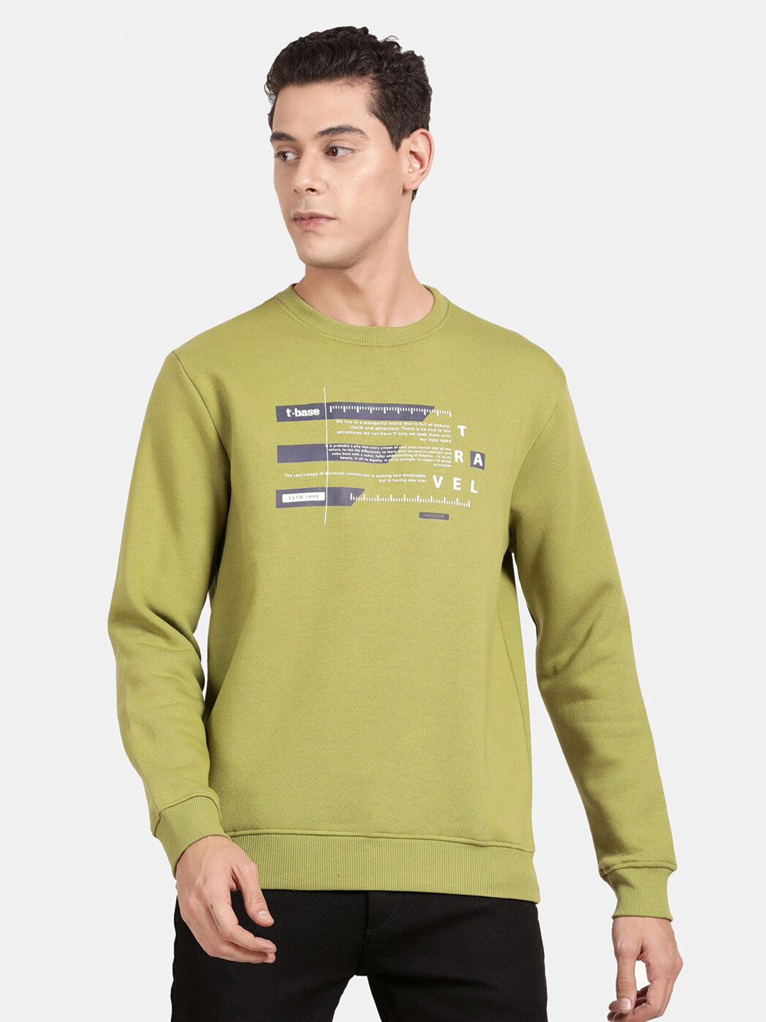 

t-base Men Green Printed Sweatshirt