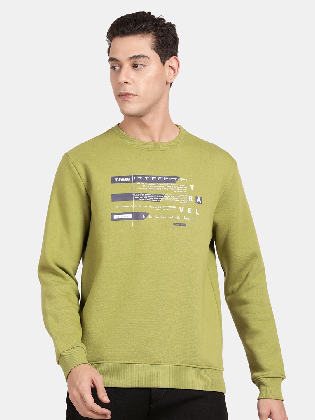 

t-base Men Green Printed Sweatshirt
