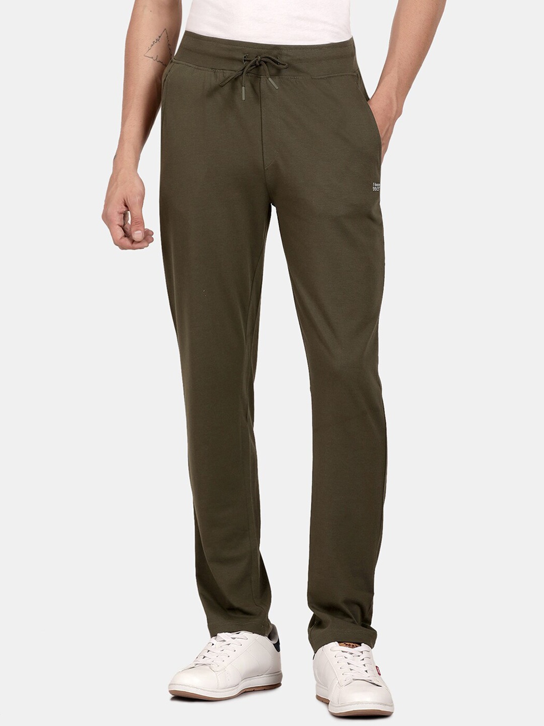 

t-base Men Olive Green Solid Cotton Track Pants