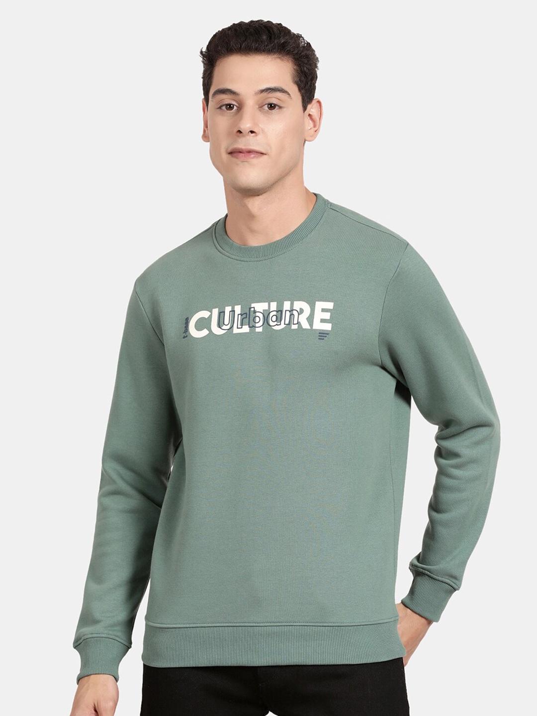 

t-base Men Sea Green Printed Round Neck Sweatshirt