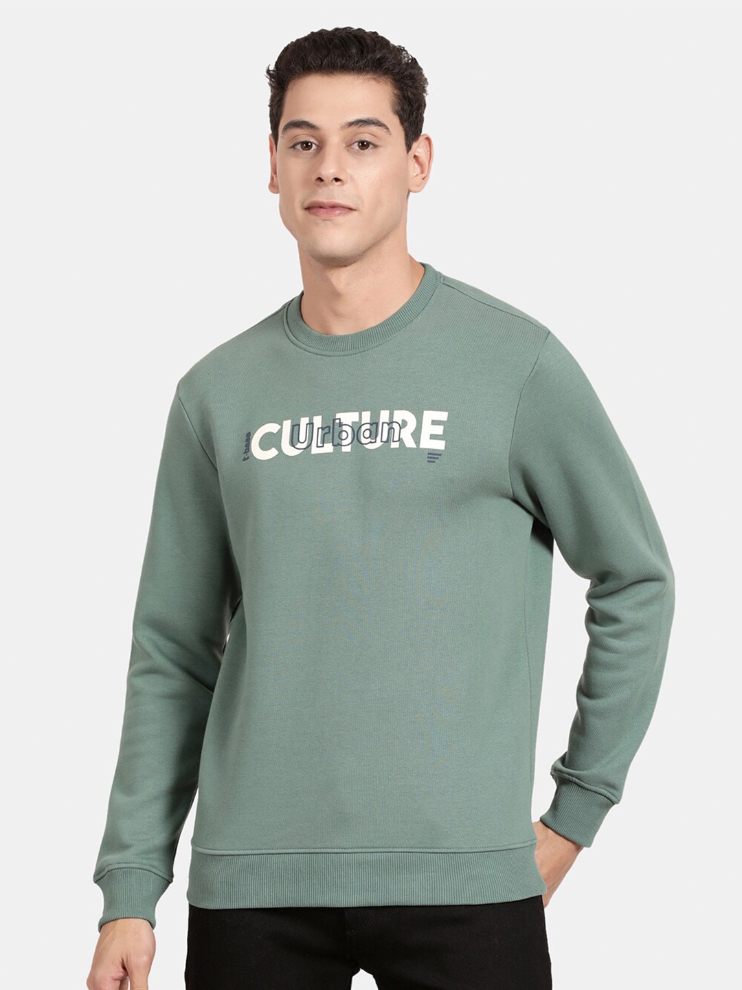 

t-base Men Sea Green Printed Sweatshirt