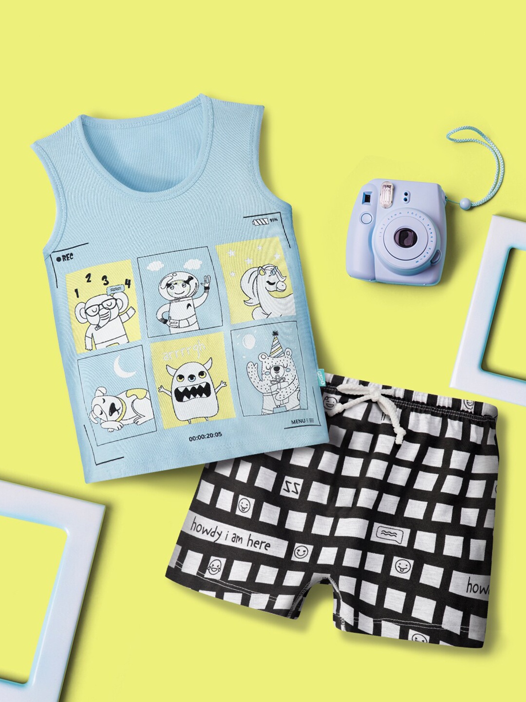 

You Got Plan B Boys Turquoise Blue & Black Pure Cotton Shirt & Shorts Set