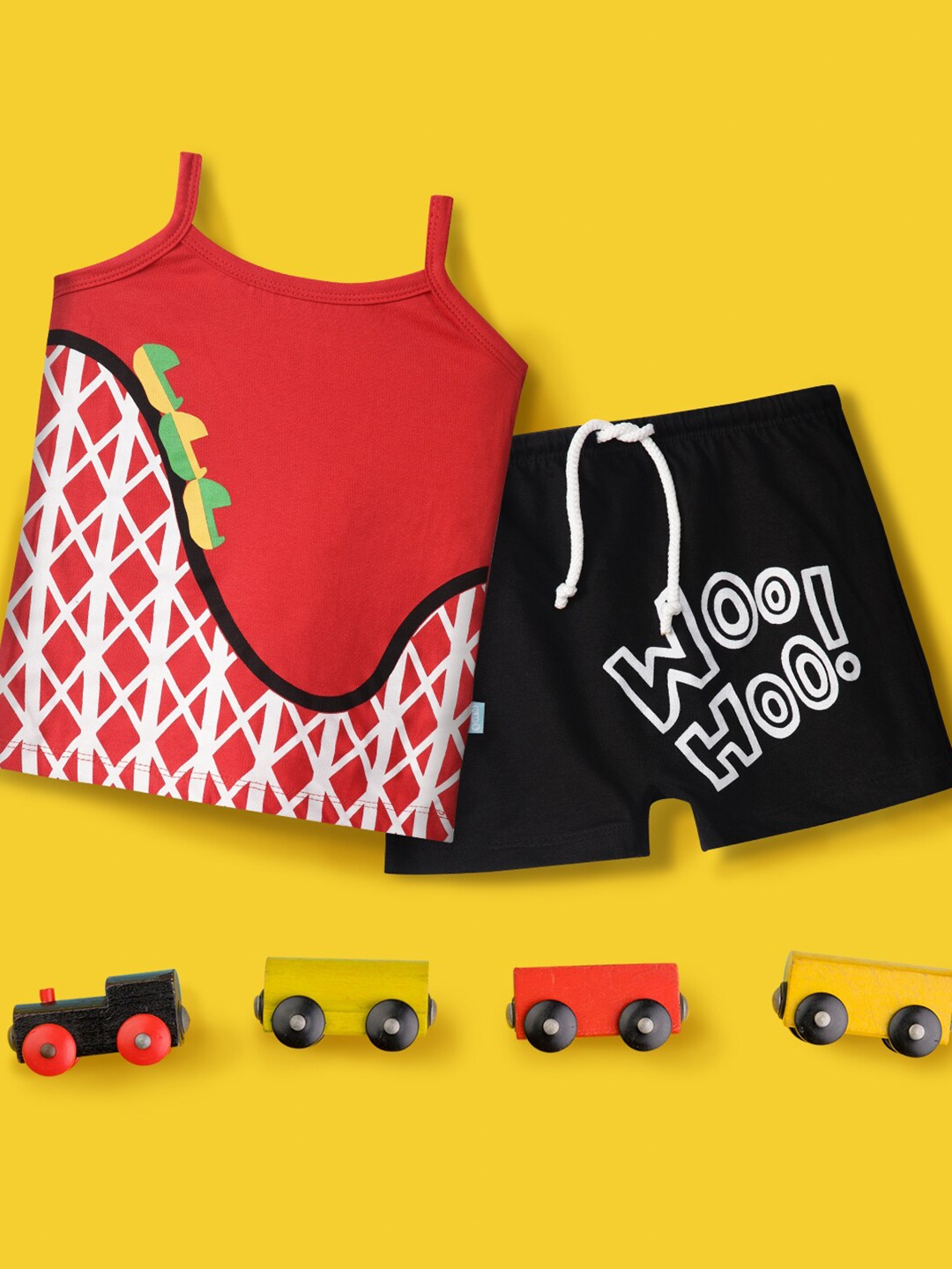 

You Got Plan B Girls Red & Black Printed Pure Cotton Top with Shorts