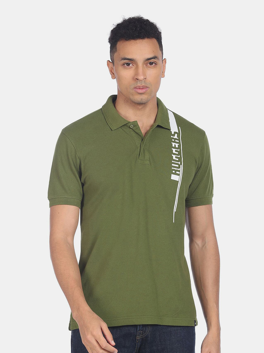 

Ruggers Men Green Typography Polo Collar Pure Cotton T-shirt