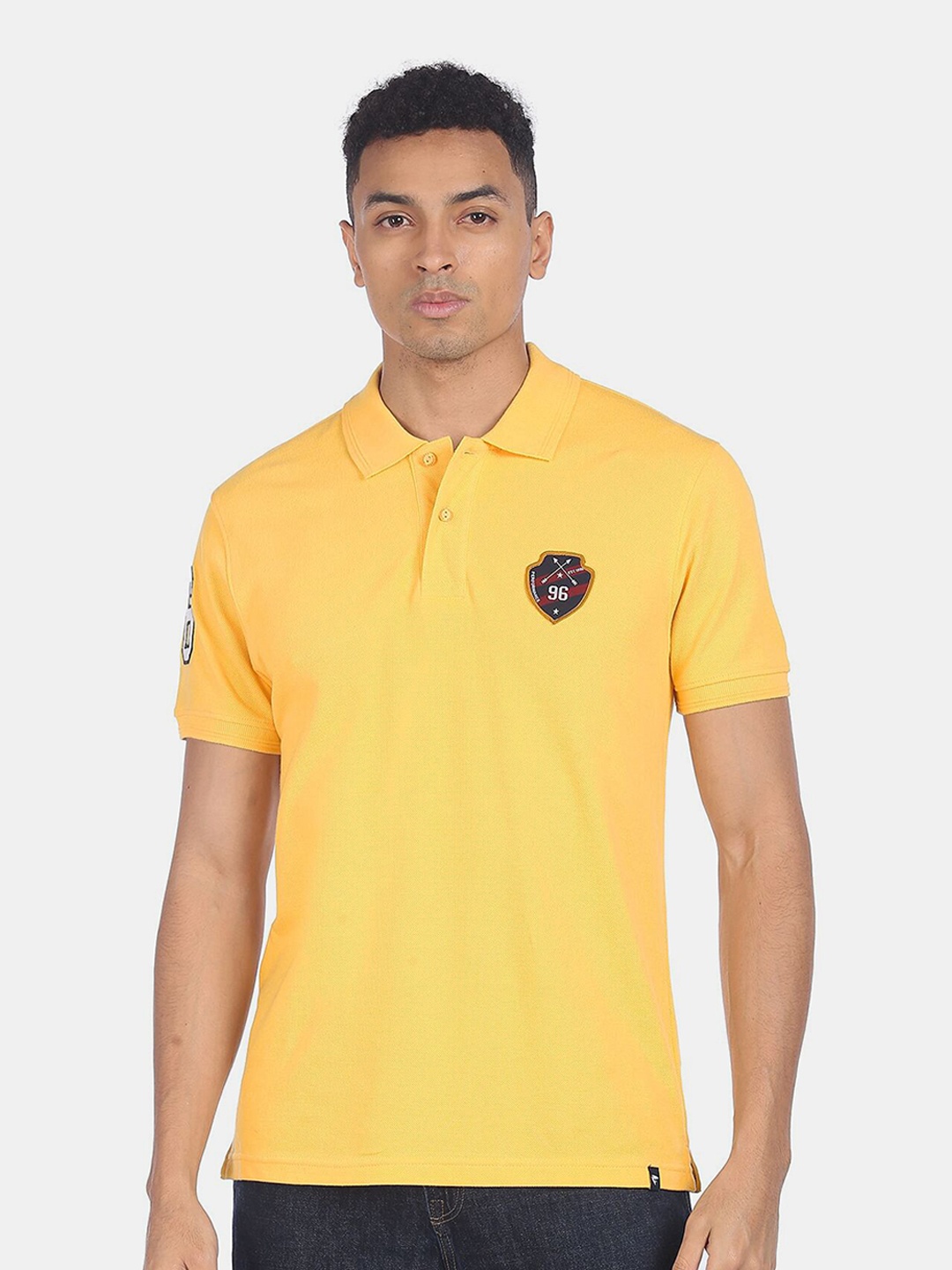 

Ruggers Men Yellow Polo Collar Applique T-shirt