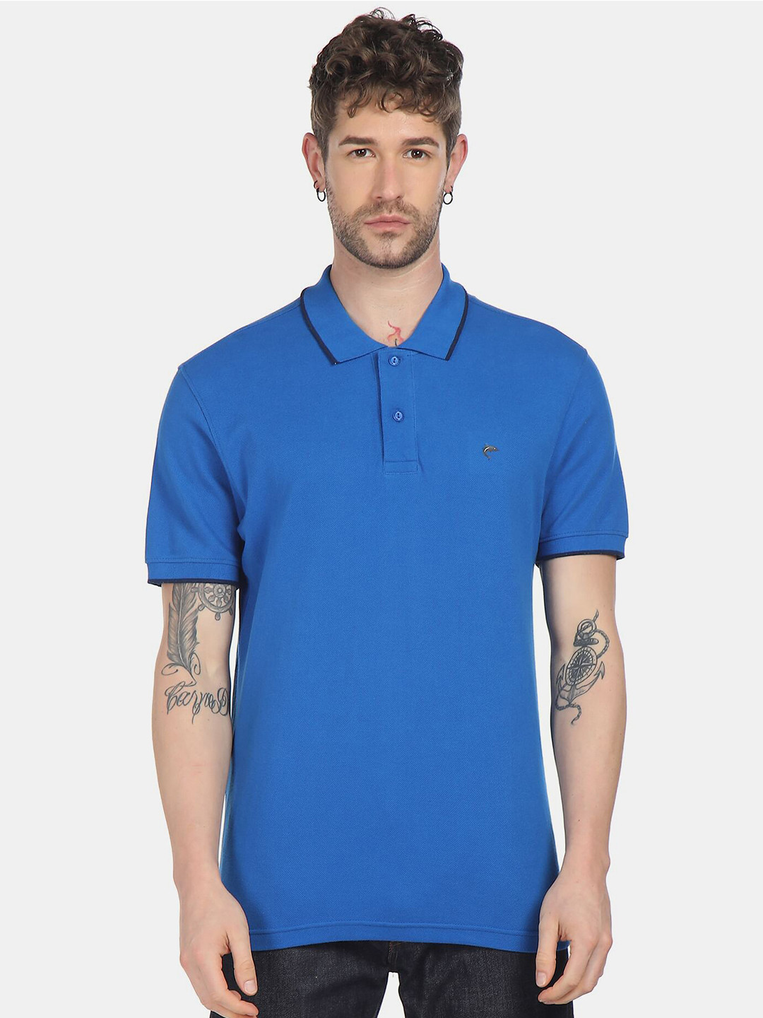 

Ruggers Men Blue Polo Collar Applique T-shirt