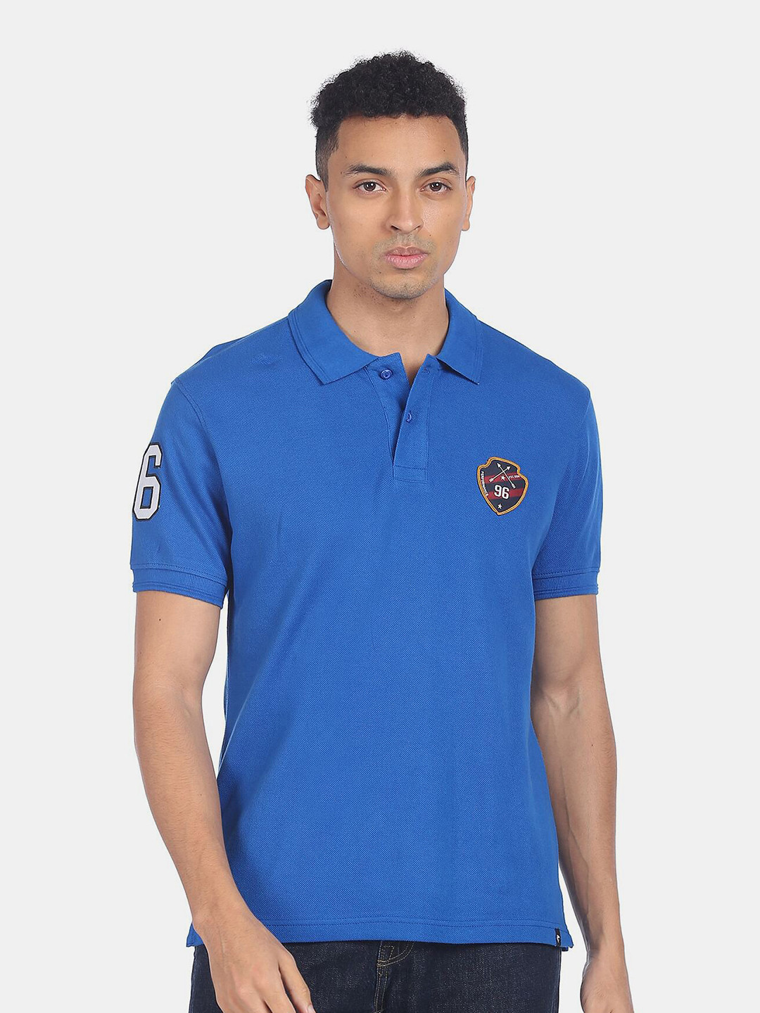 

Ruggers Men Blue Polo Collar Applique T-shirt