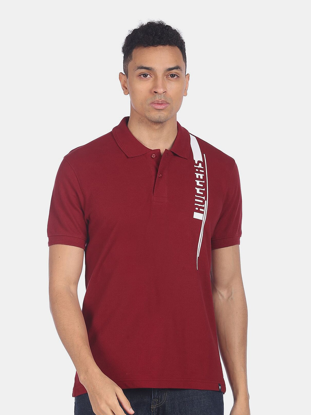 

Ruggers Men Red Typography Polo Collar Pure Cotton T-shirt