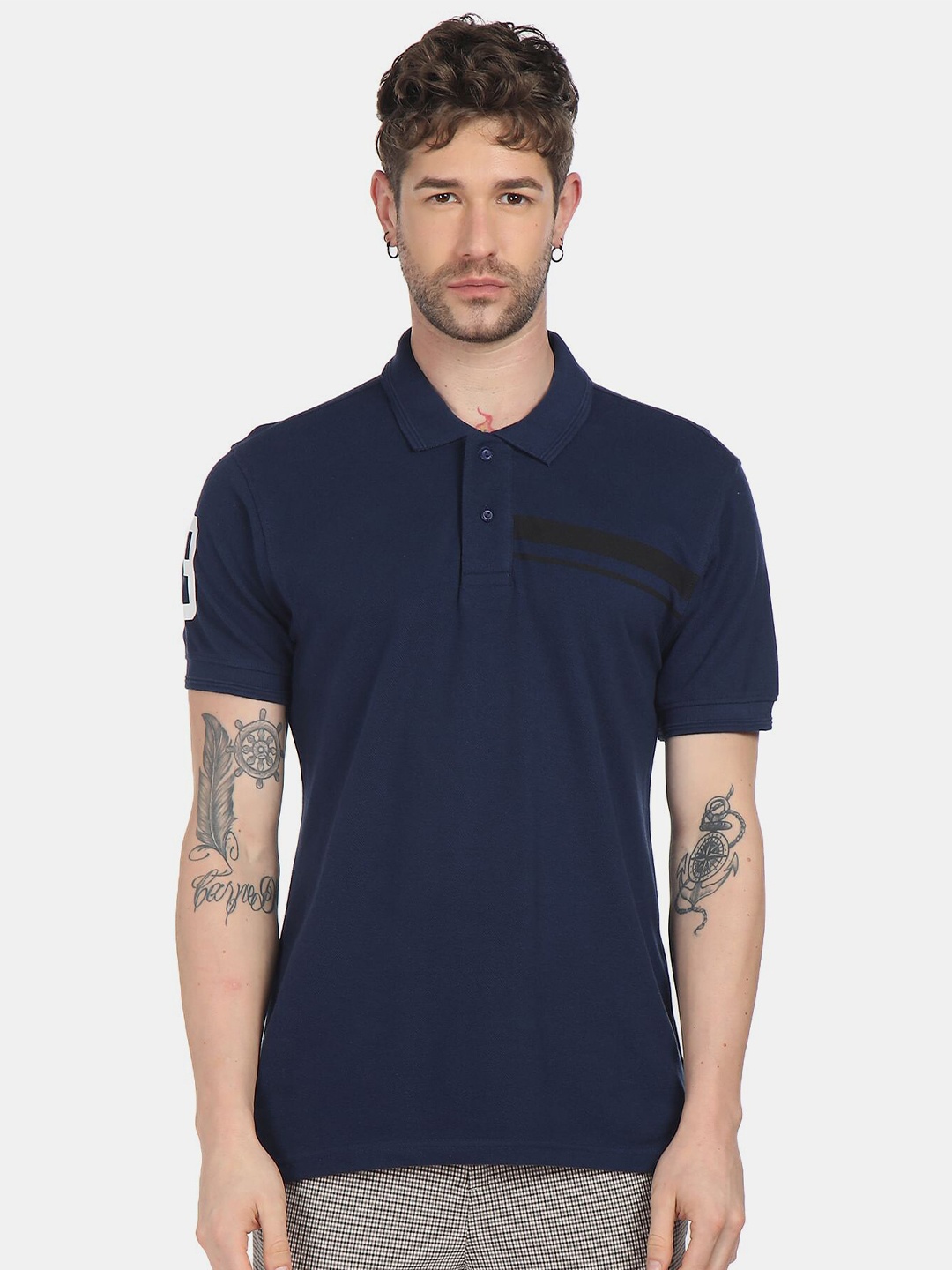 

Ruggers Men Navy Blue Polo Collar Pure Cotton T-shirt