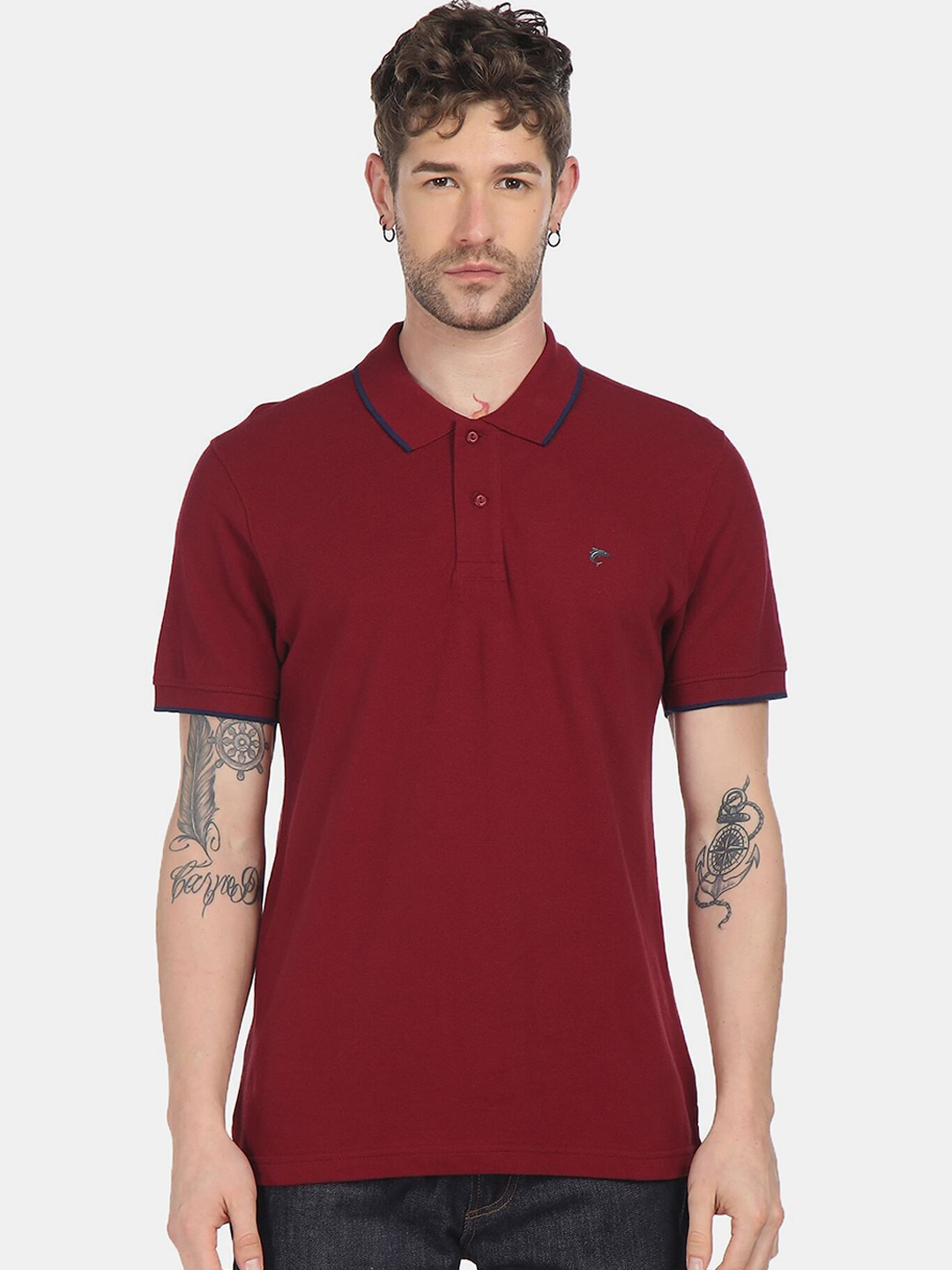 

Ruggers Men Maroon Pure Cotton Polo Collar T-shirt