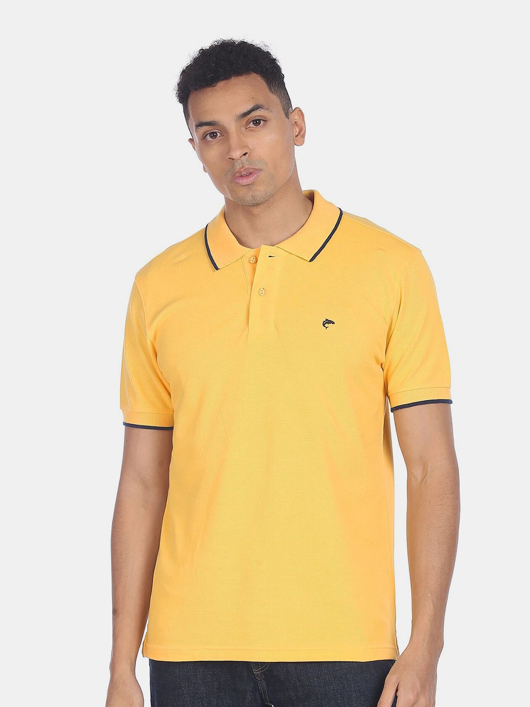 

Ruggers Men Yellow Polo Collar Pure Cotton T-shirt