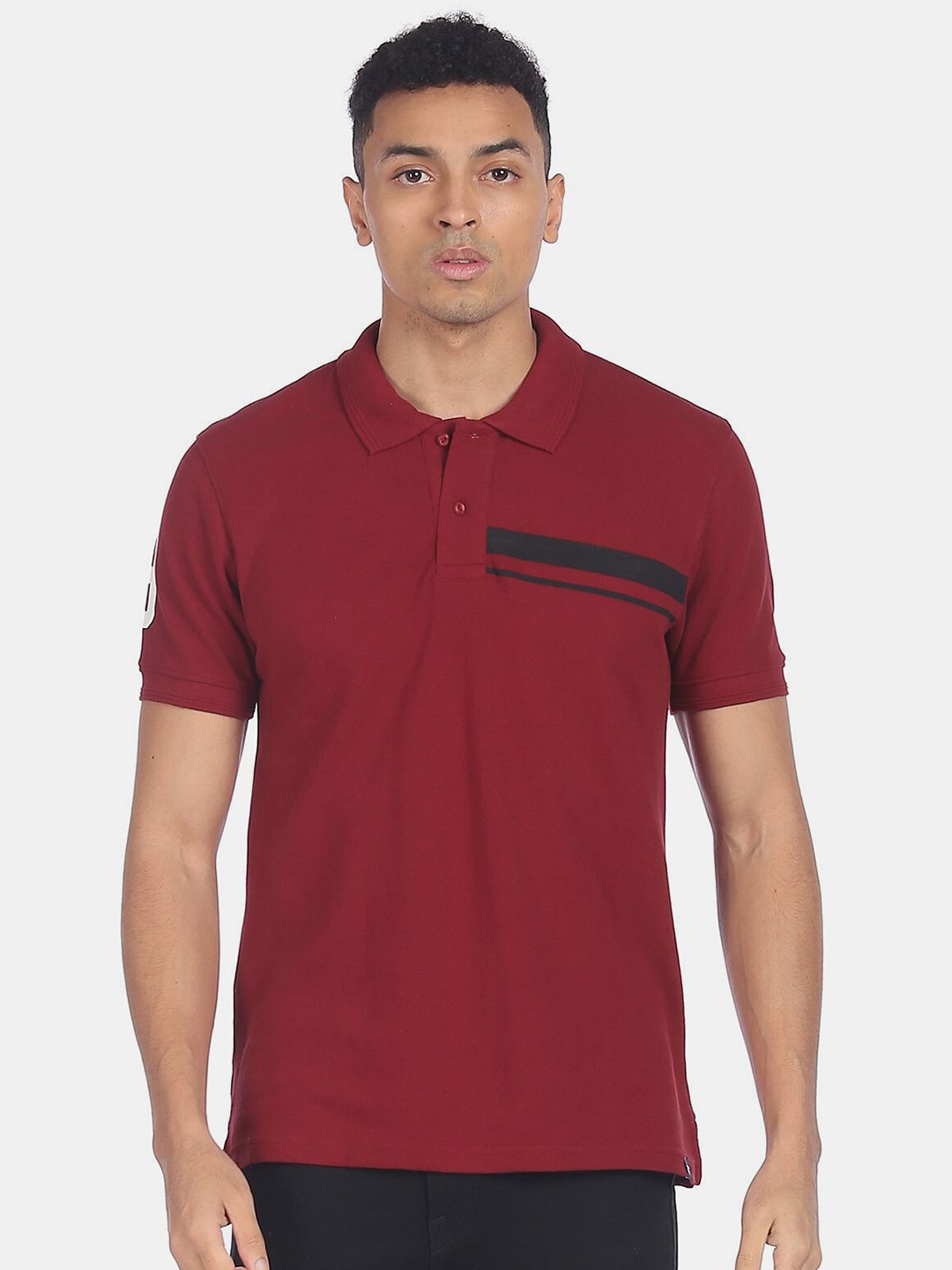 

Ruggers Men Maroon & Black Solid Cotton Polo Collar T-shirt