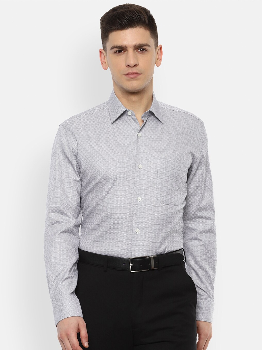 

Luxure by Louis Philippe Men Grey Printed Pure Cotton Formal Shirt
