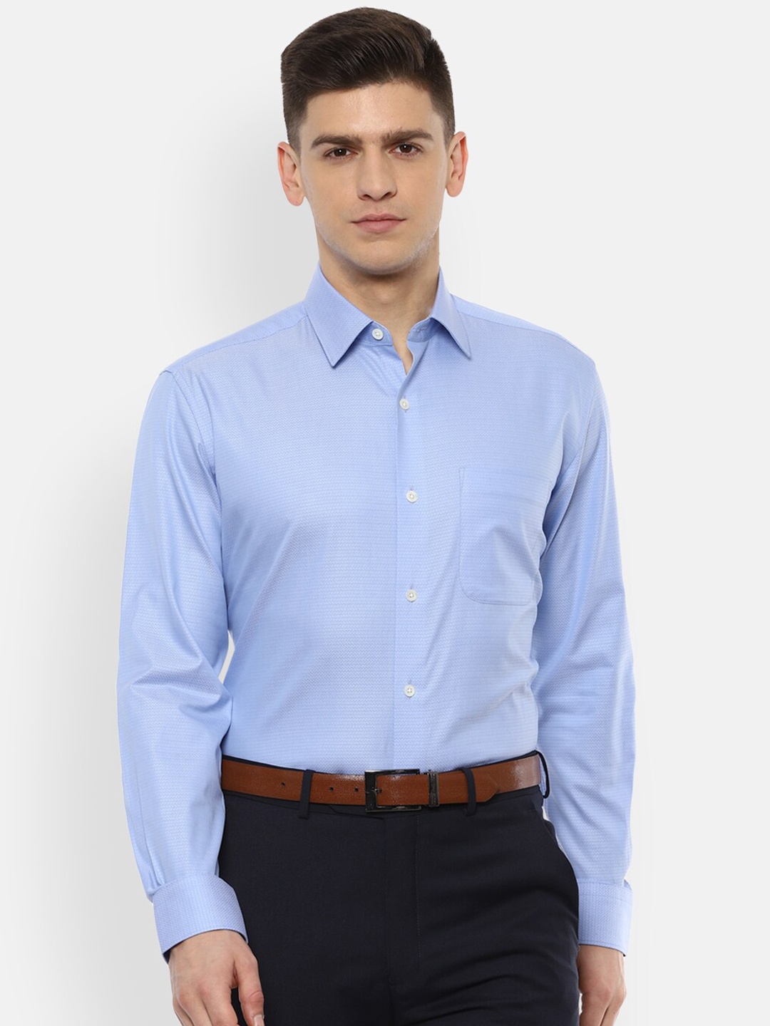 

Luxure by Louis Philippe Men Blue Self Design Regular Fit Pure Cotton Casual Shirt