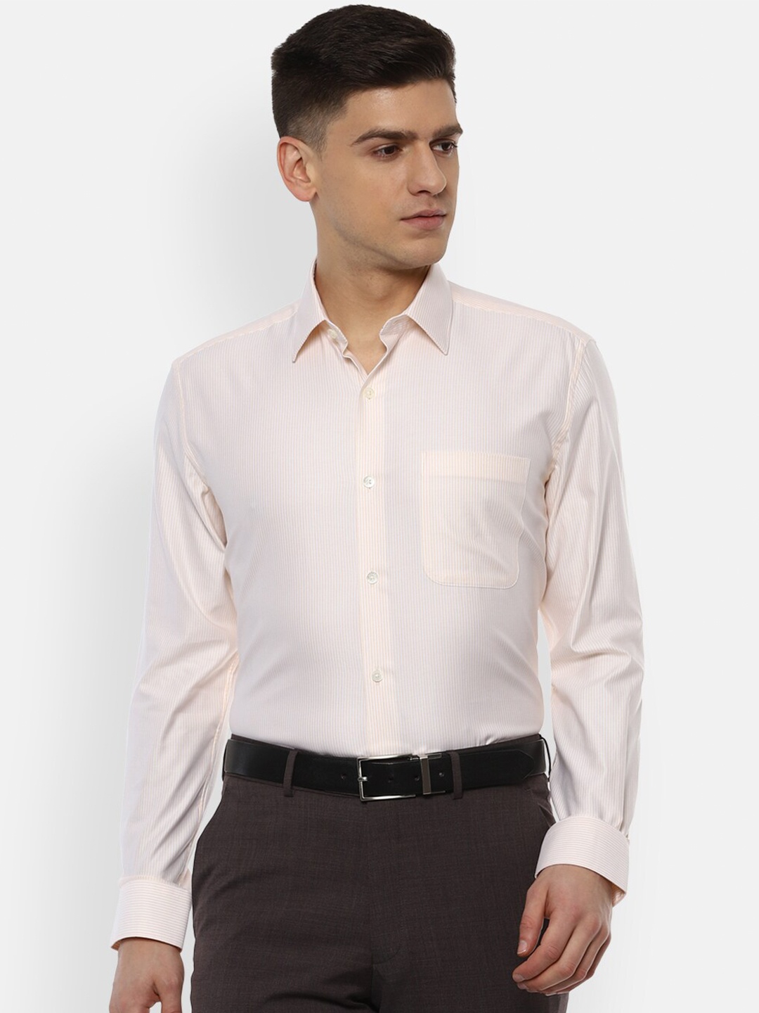 

Luxure by Louis Philippe Men Yellow Striped Pure Cotton Formal Shirt