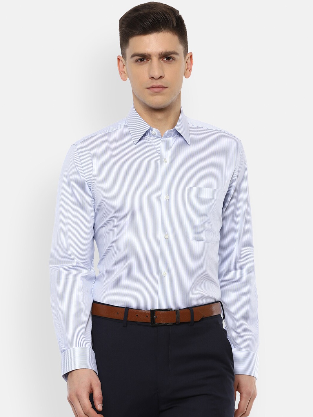 

Luxure by Louis Philippe Men Blue Striped Formal Shirt