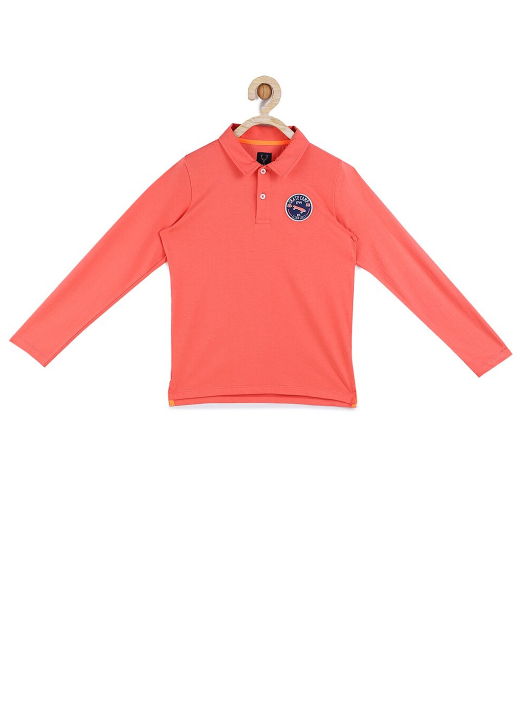 

Allen Solly Junior Boys Peach-Coloured & Navy Blue Solid Cotton Polo Collar T-shirt