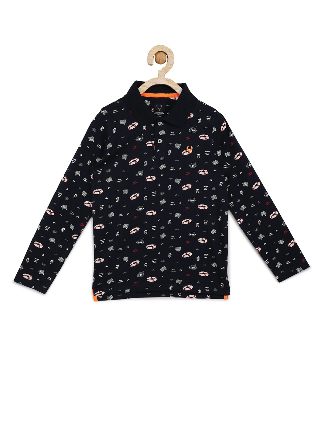 

Allen Solly Junior Boys Black Printed Polo Collar Cotton T-shirt
