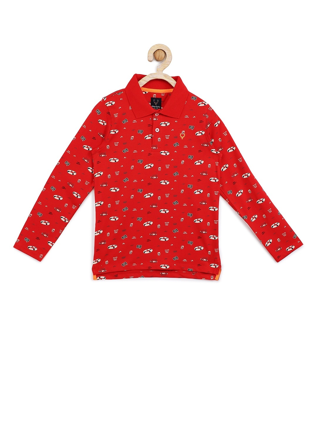 

Allen Solly Junior Boys Red Printed Polo Collar Cotton T-shirt