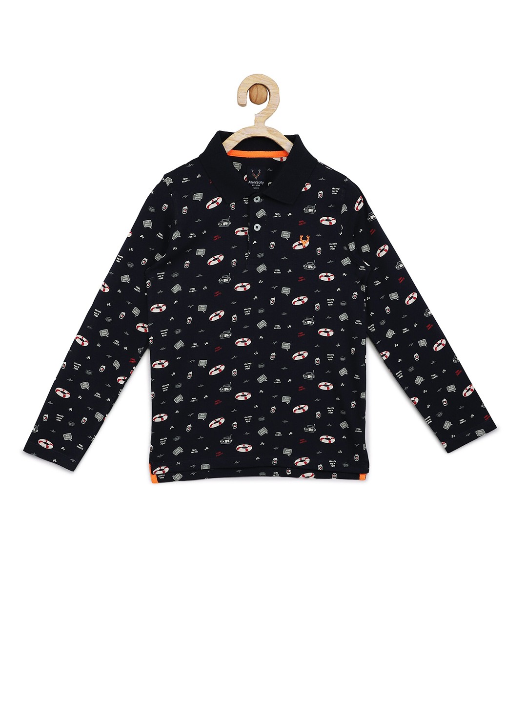 

Allen Solly Junior Boys Black Printed Polo Collar Cotton T-shirt