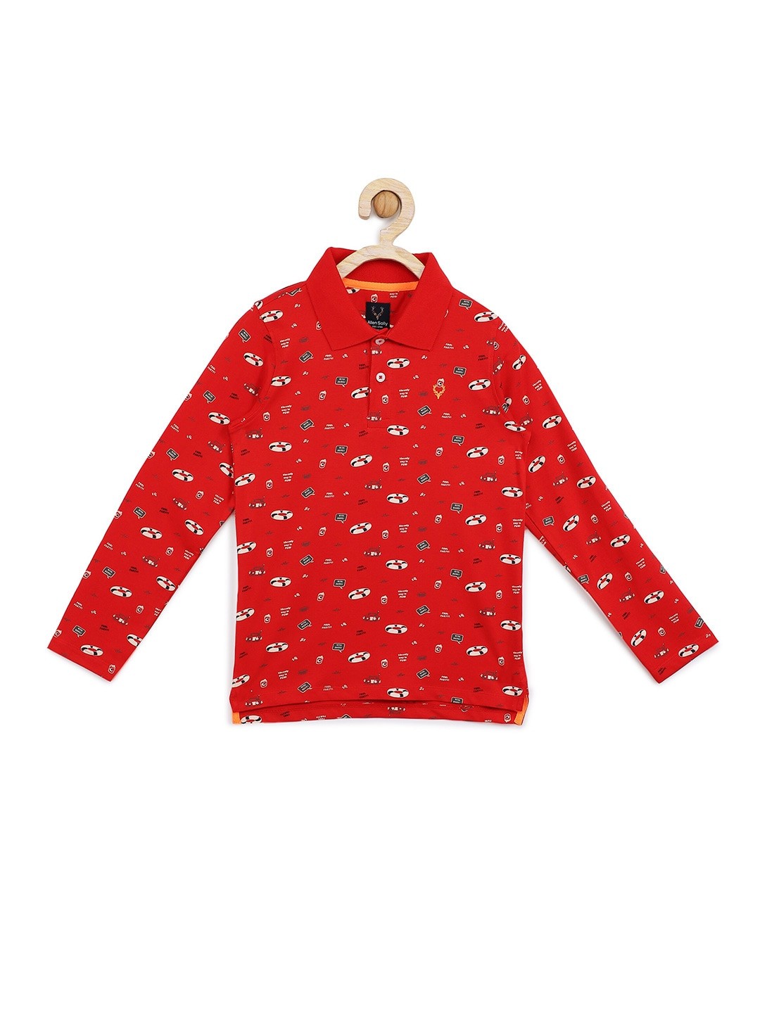 

Allen Solly Junior Boys Red Printed Polo Collar Cotton T-shirt