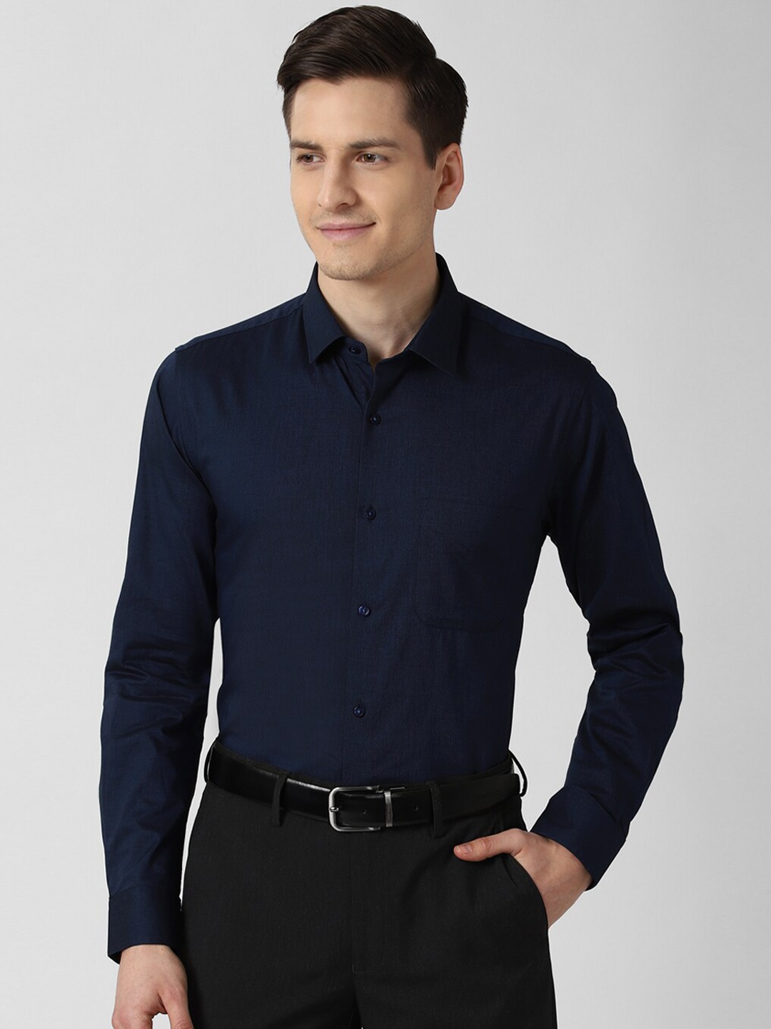 

Peter England Men Navy Blue Slim Fit Pure Cotton Formal Shirt