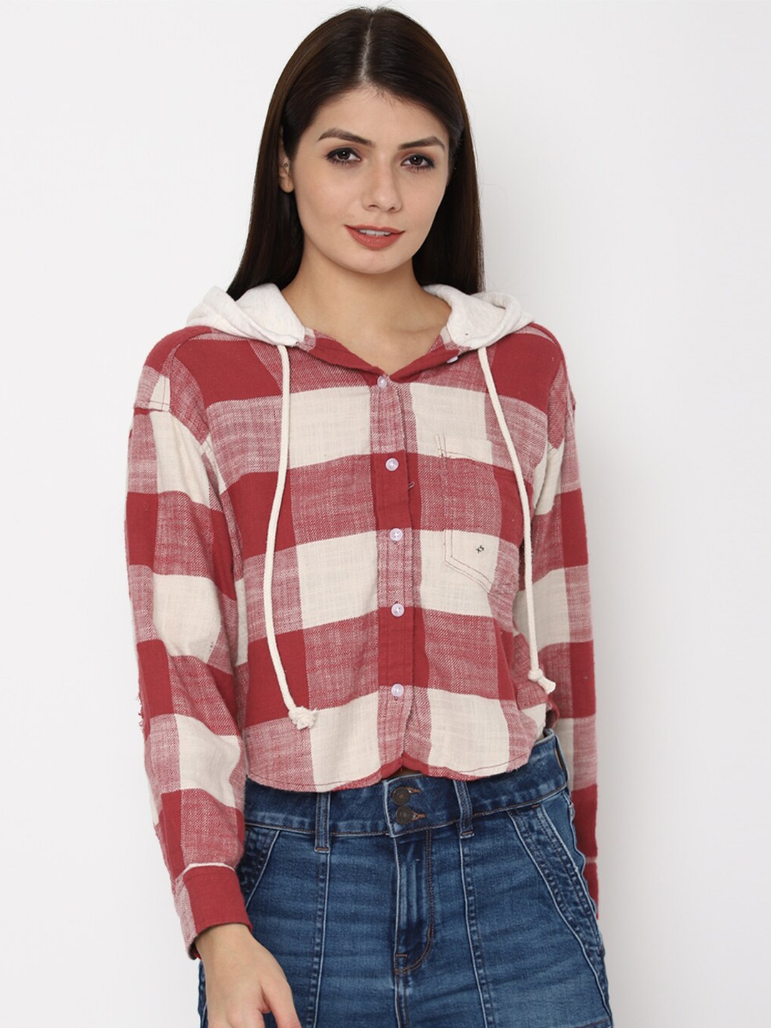 

AMERICAN EAGLE OUTFITTERS Women Red Checked Casual Shirt