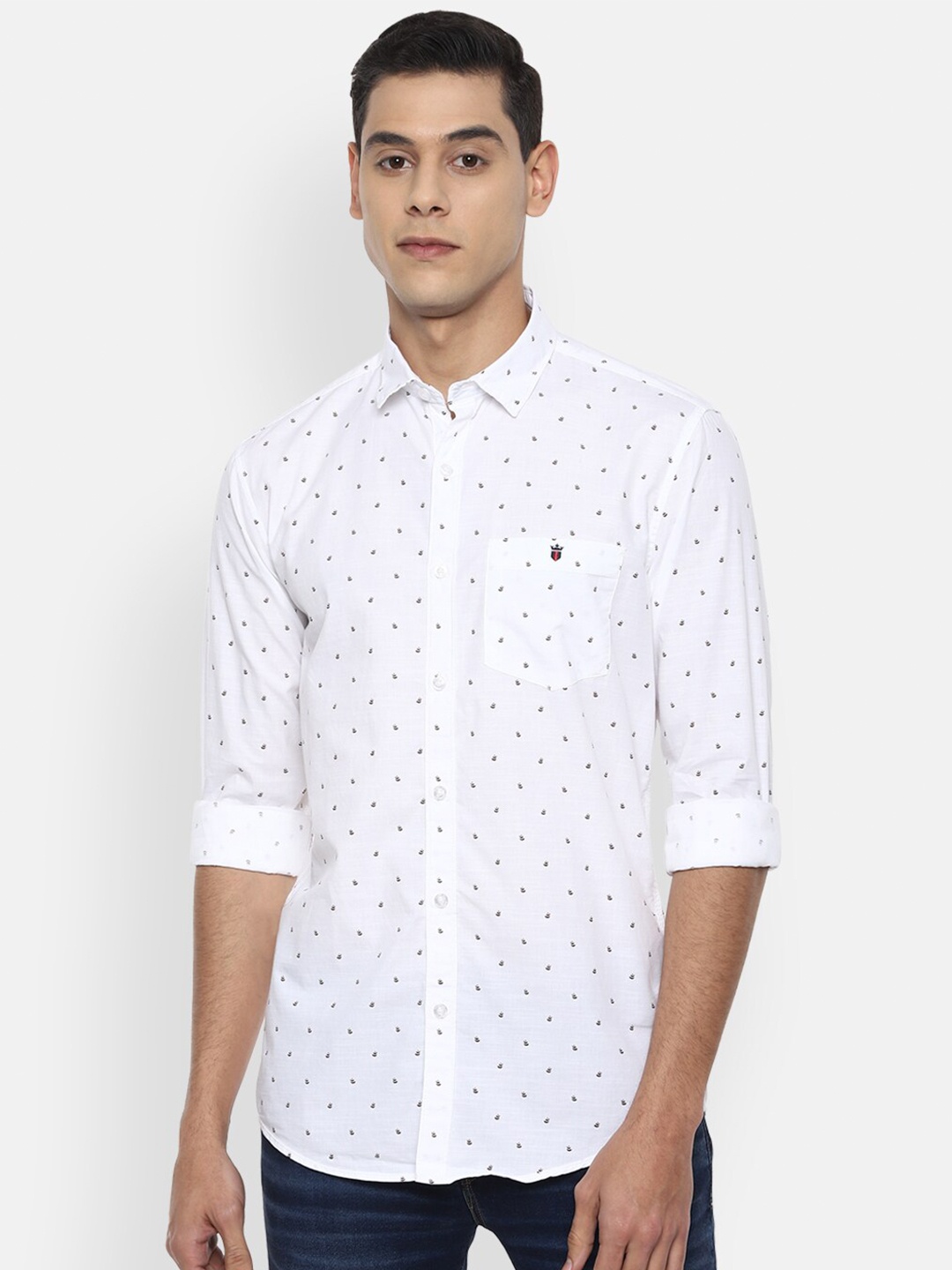 

Louis Philippe Jeans Men White Slim Fit Printed Pure Cotton Casual Shirt