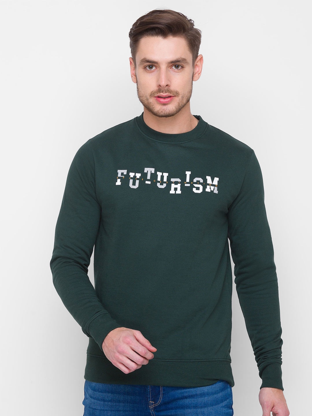 

Globus Men Olive Green Printed Sweatshirt