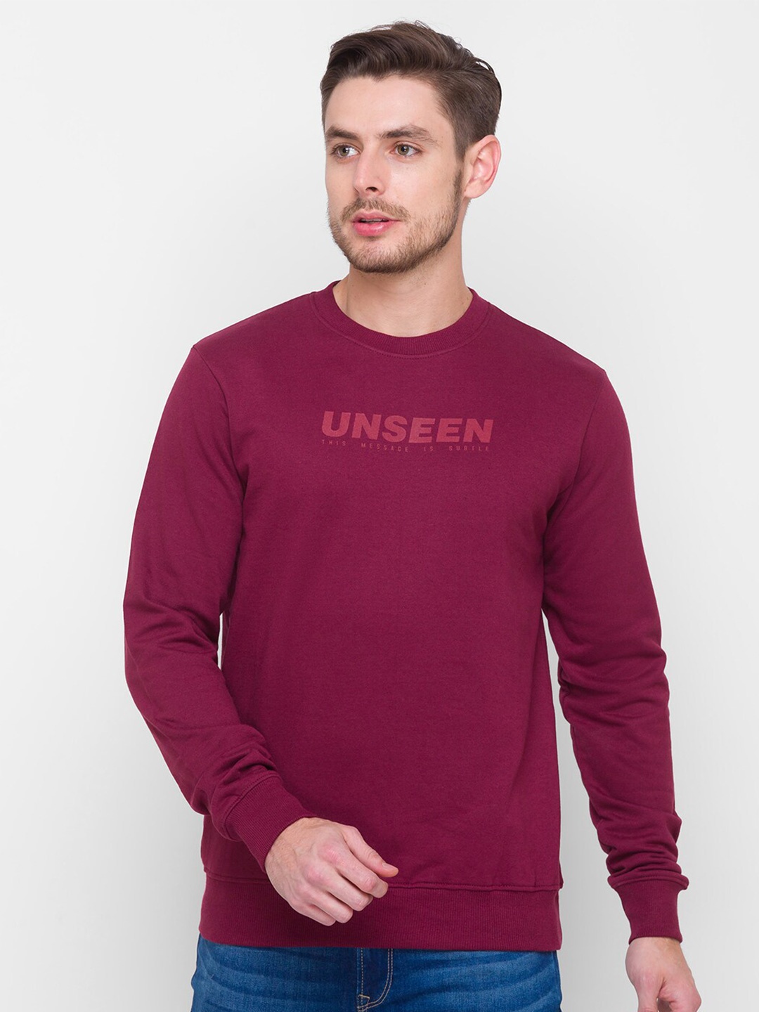 

Globus Men Maroon Printed Sweatshirt