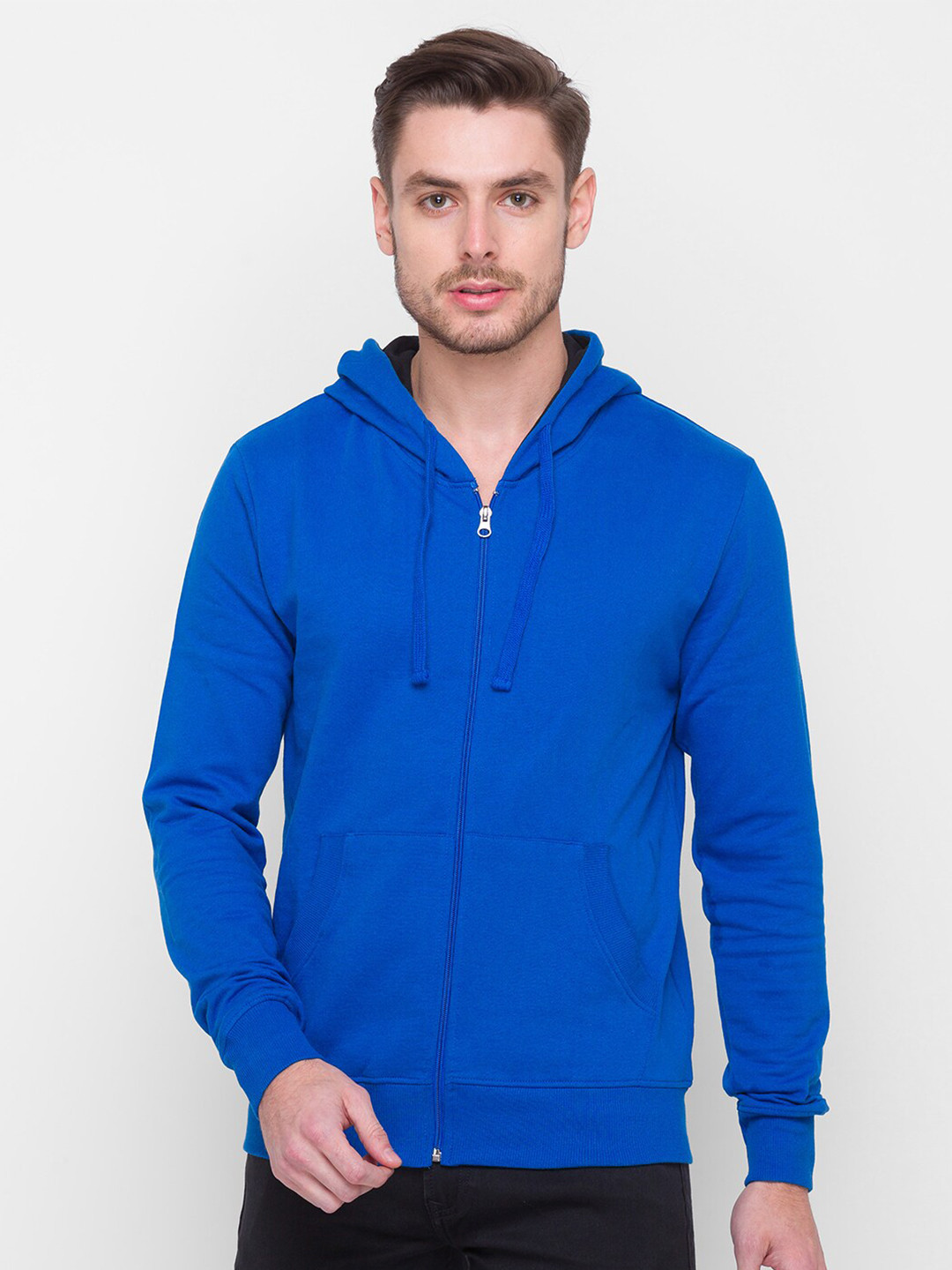 

Globus Men Blue Solid Hooded Sweatshirt