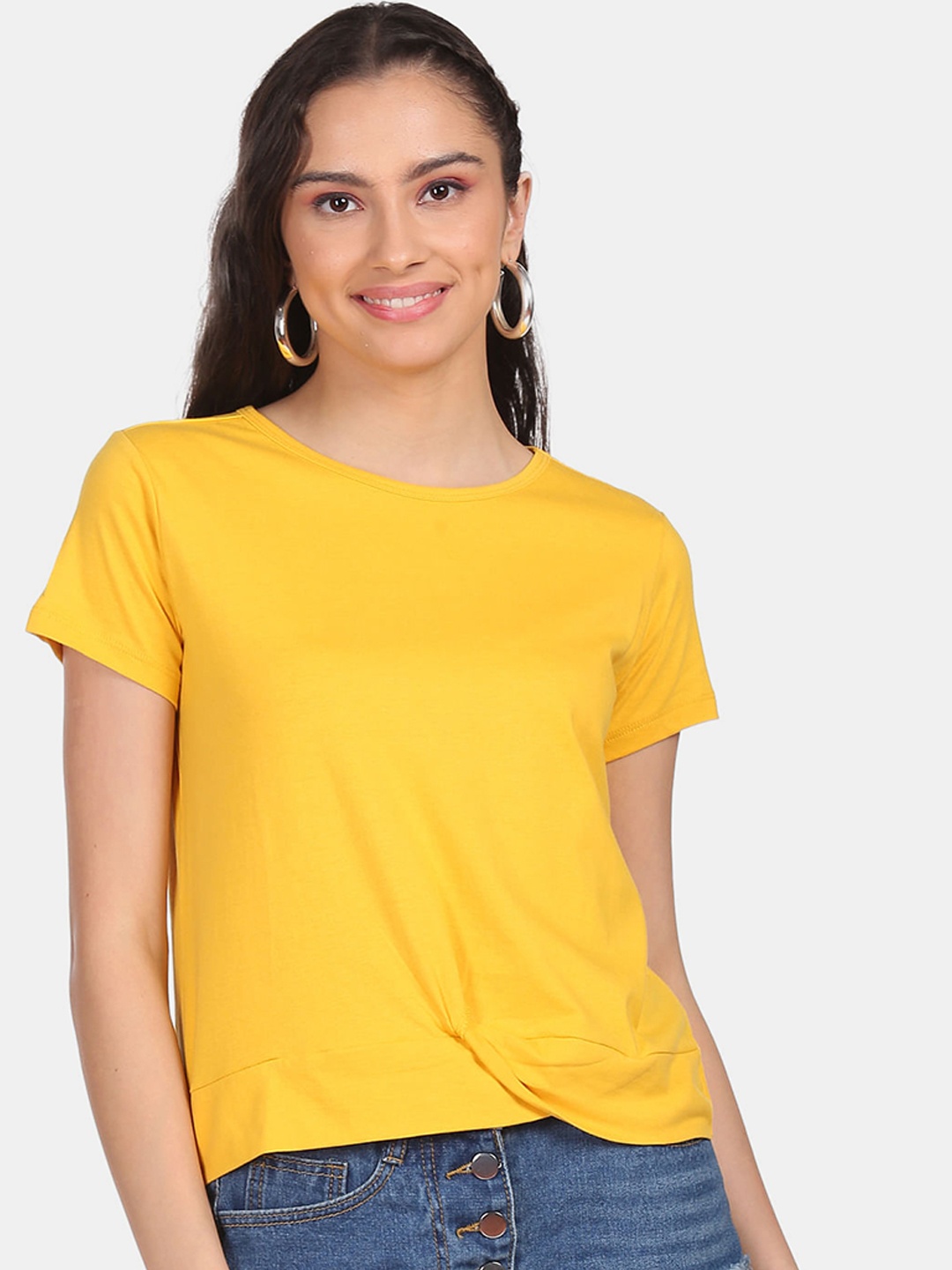 

Sugr Women Yellow Pure Cotton T-shirt