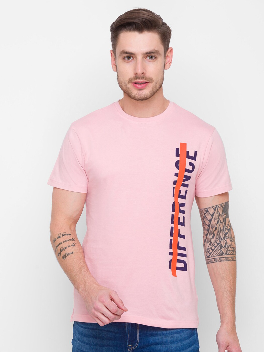 

Globus Men Pink Typography Printed Cotton T-shirt