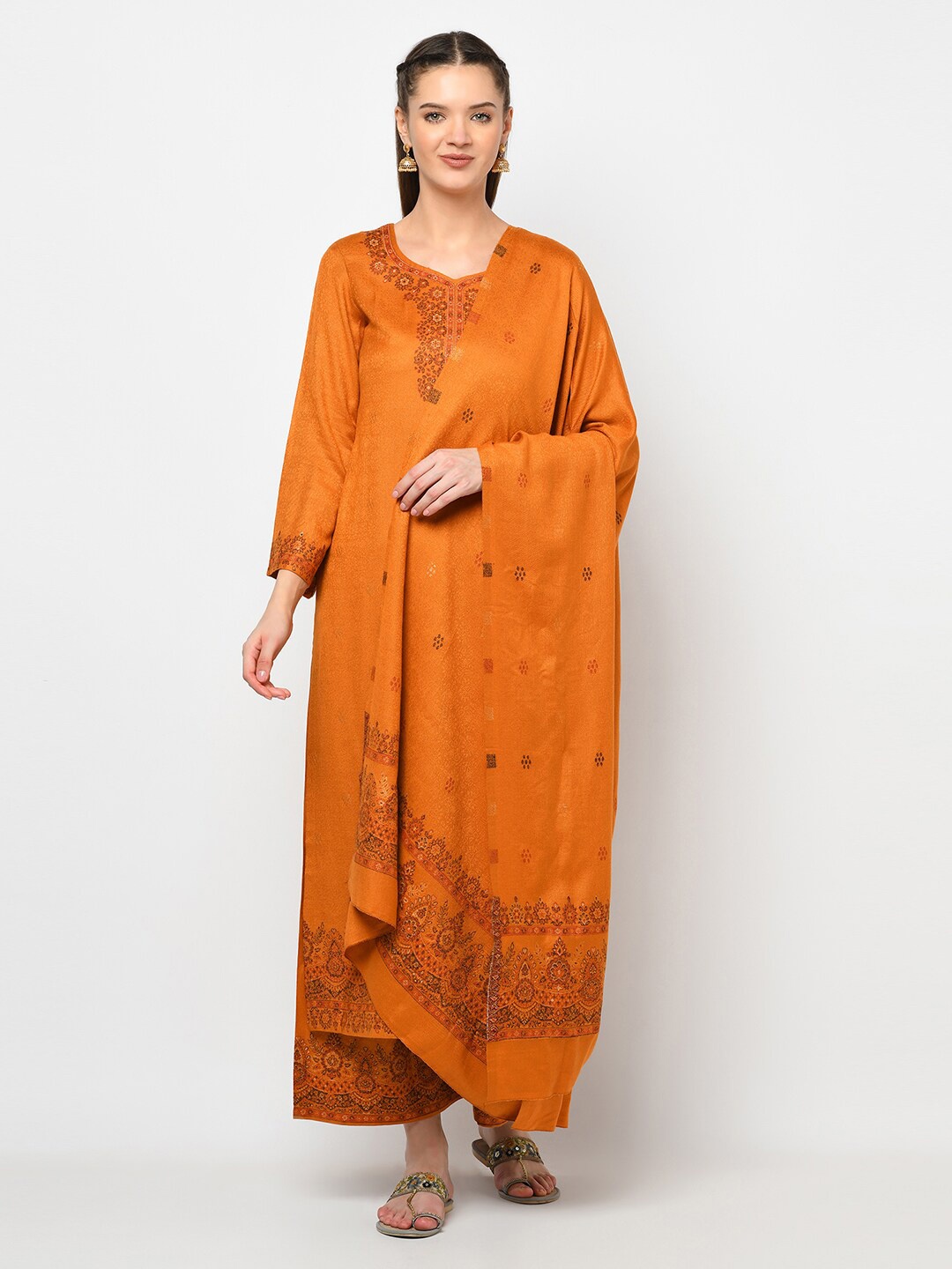 

Safaa Yellow & Brown Acrylic Wool Unstitched Dress Material