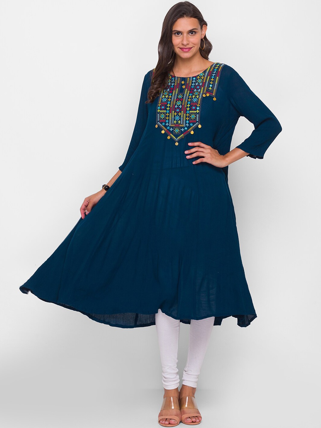 

Globus Women Blue Ethnic Motifs Embroidered Thread Work Anarkali Kurta