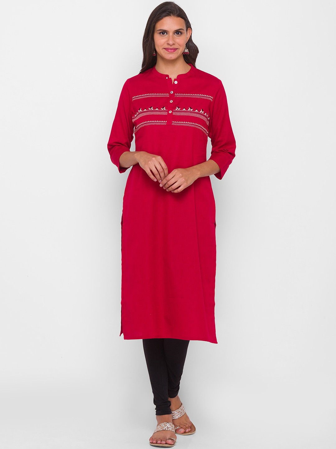 

Globus Women Maroon Tribal Yoke Design Thread Work Kurta