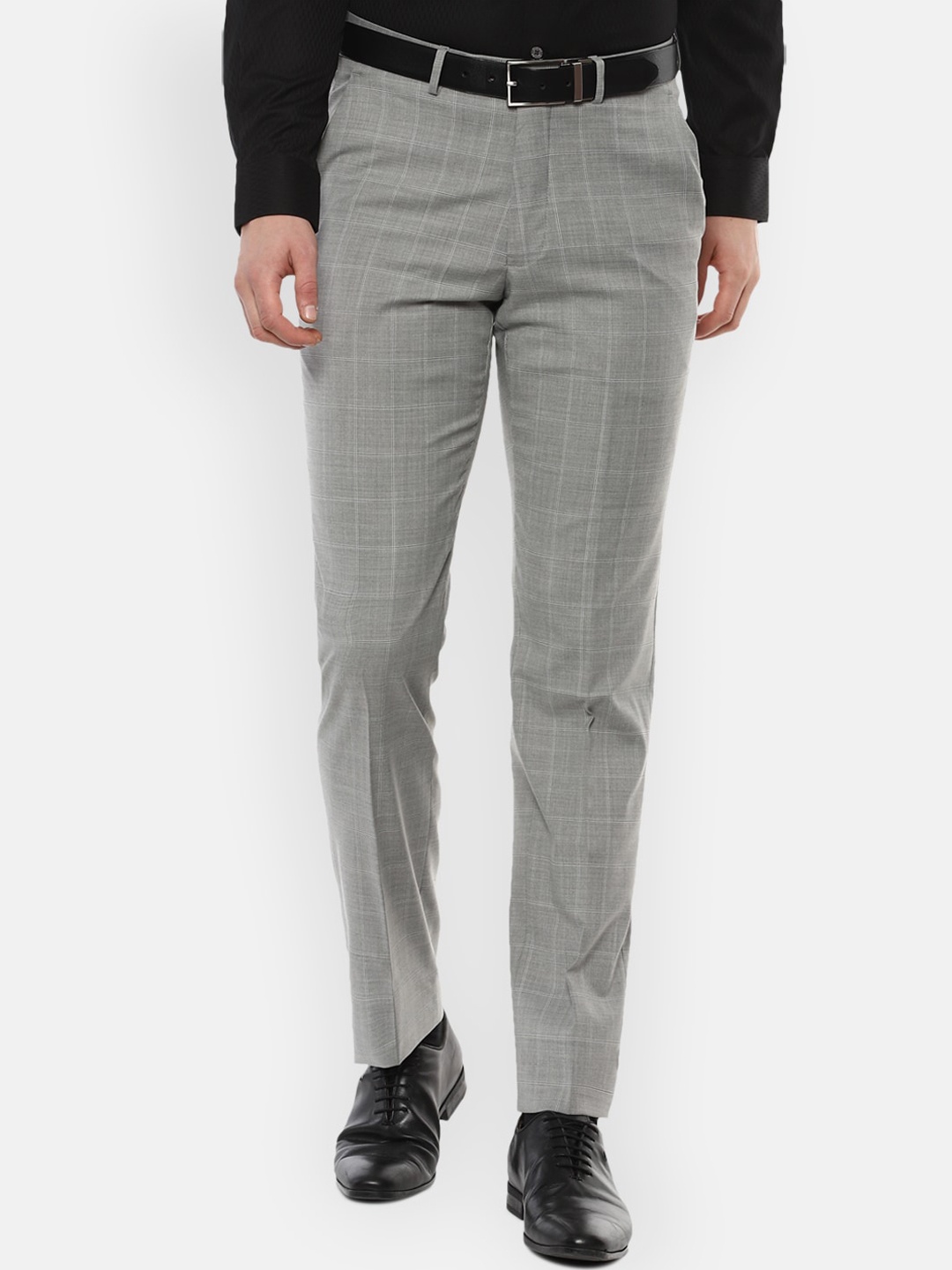 

Luxure by Louis Philippe Men Grey Checked Slim Fit Trousers