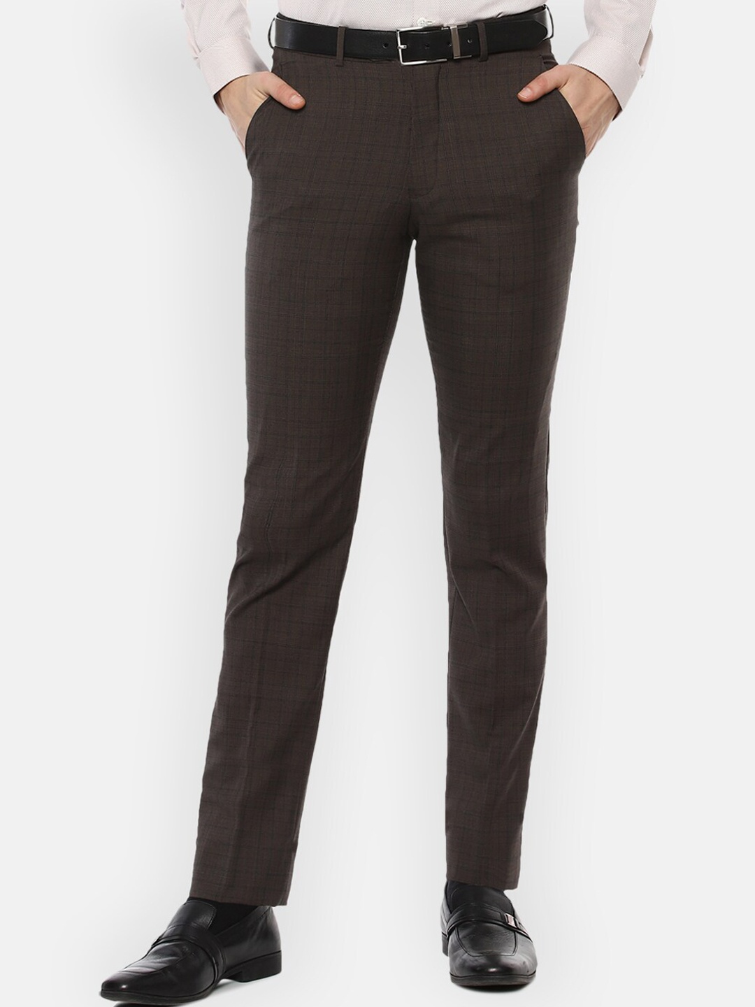 

Luxure by Louis Philippe Men Brown Checked Slim Fit Trousers