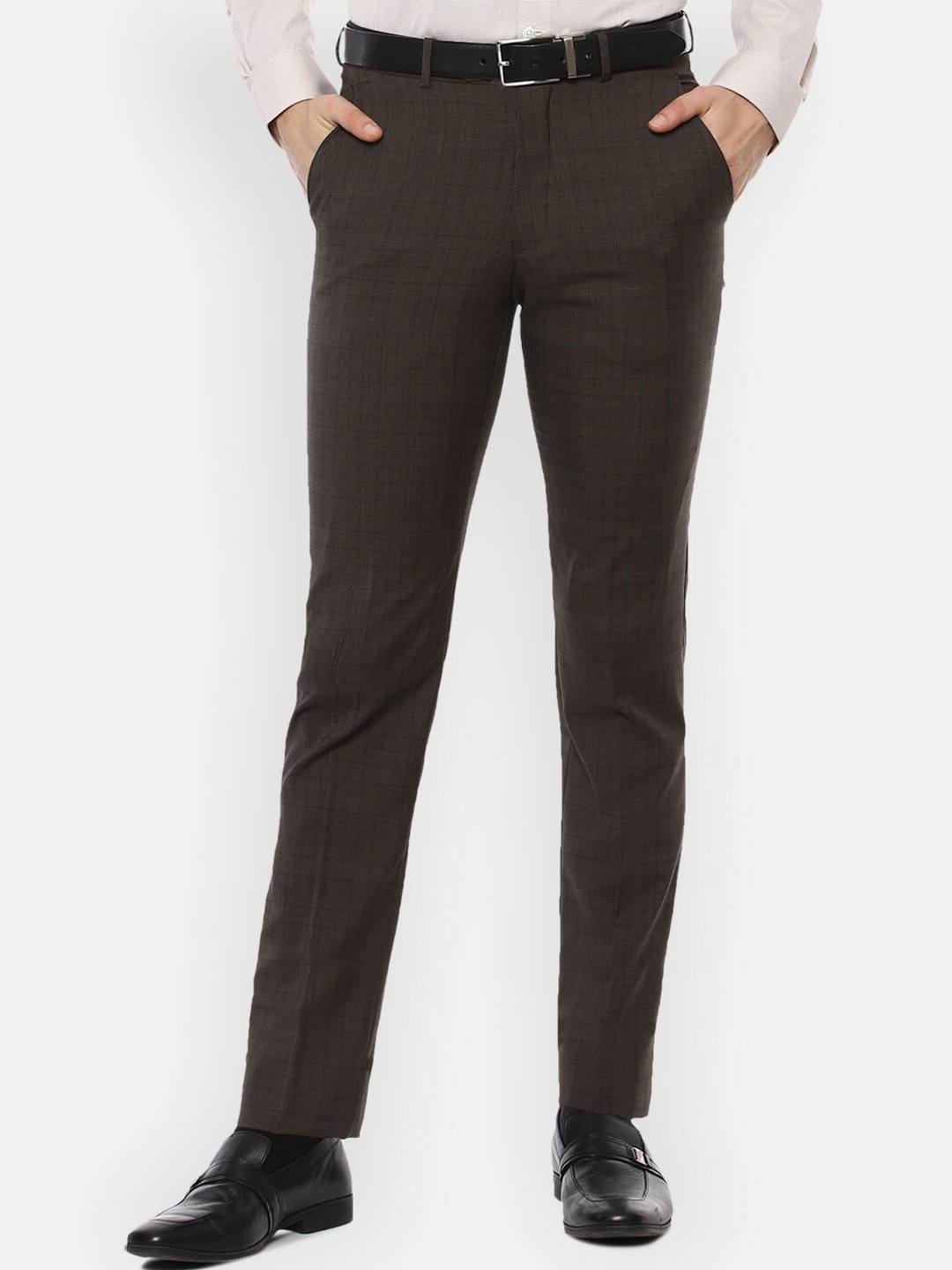 

Luxure by Louis Philippe Men Brown Checked Slim Fit Formal Trousers