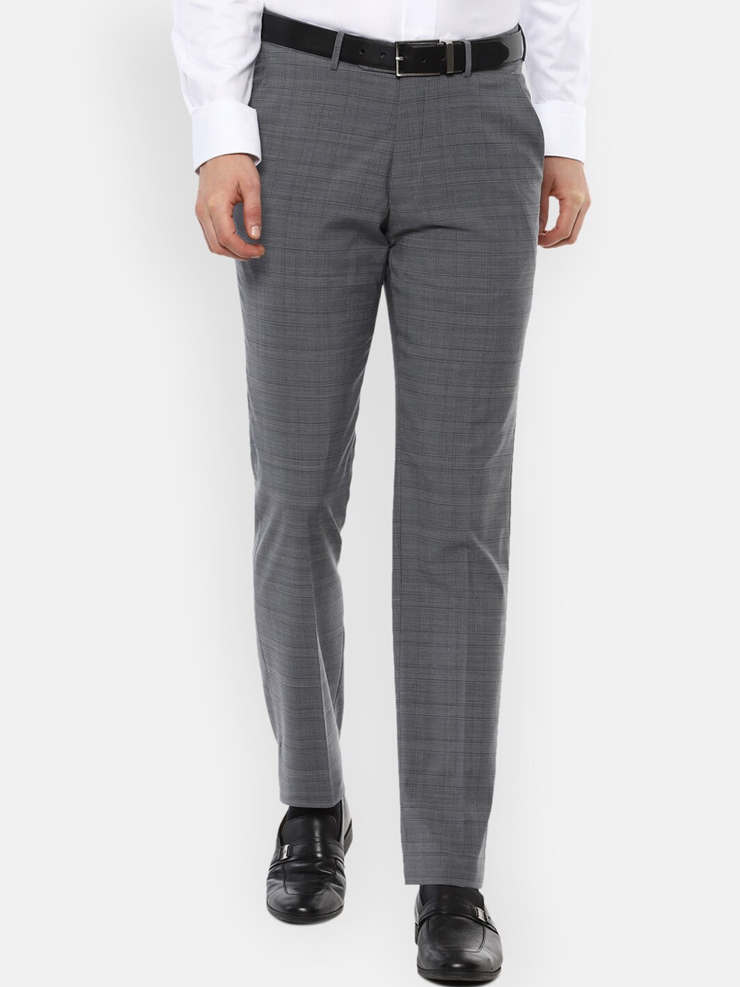 

Luxure by Louis Philippe Men Grey Checked Slim Fit Trousers