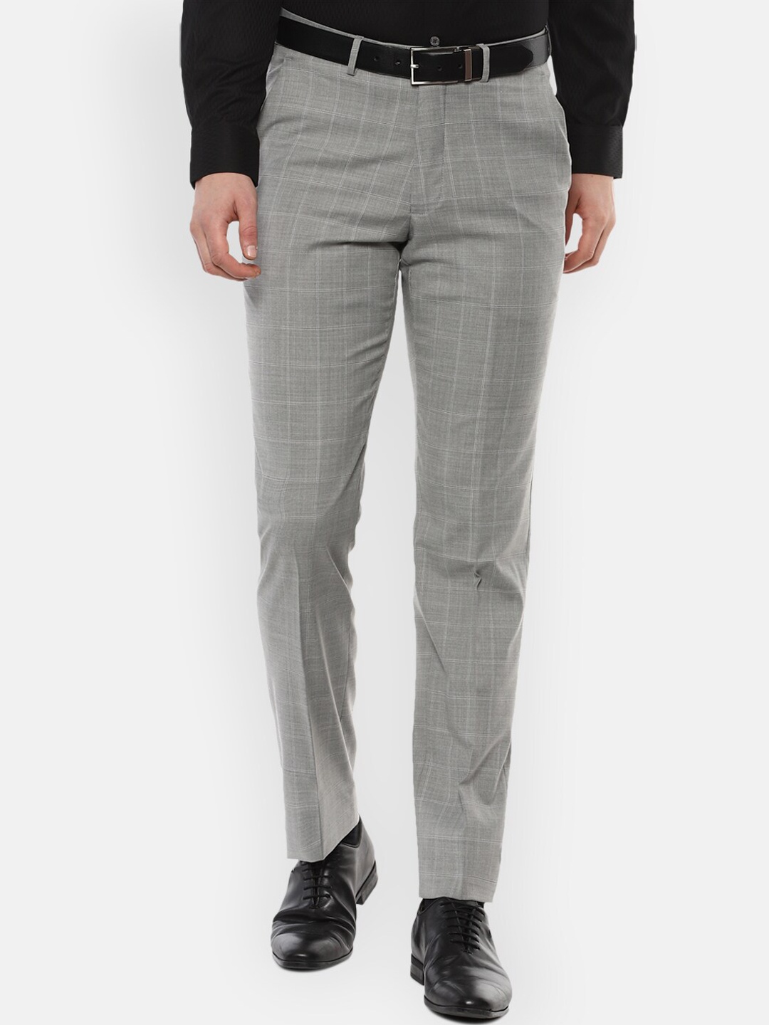 

Luxure by Louis Philippe Men Grey Checked Slim Fit Trousers